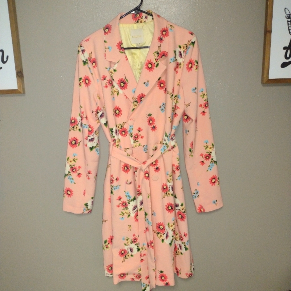 Modcloth Pink Floral Trench Coat